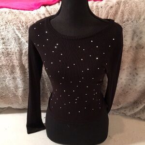 Zara Black Long Sleeve Top with White Accents
